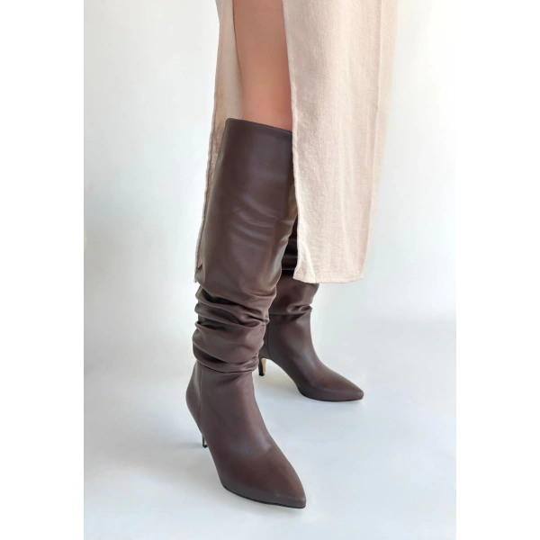 Zelya Kahverengi Cilt Topuklu Çizme