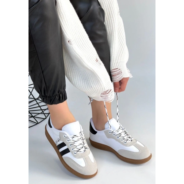 Zerti Beyaz Cilt Bağcıklı Spor Ayakkabı