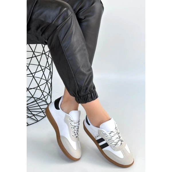 Zerti Beyaz Cilt Bağcıklı Spor Ayakkabı