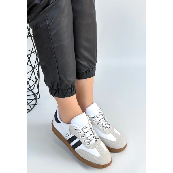 Zerti Beyaz Cilt Bağcıklı Spor Ayakkabı