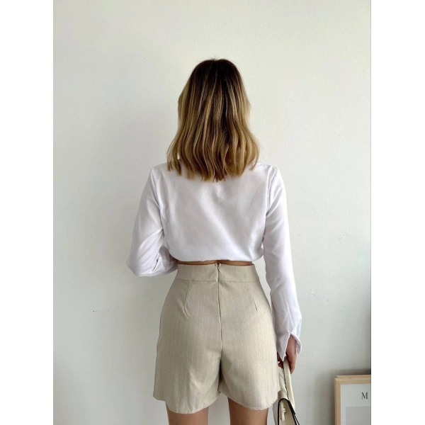 Zincir detaylı çizgili şort etek