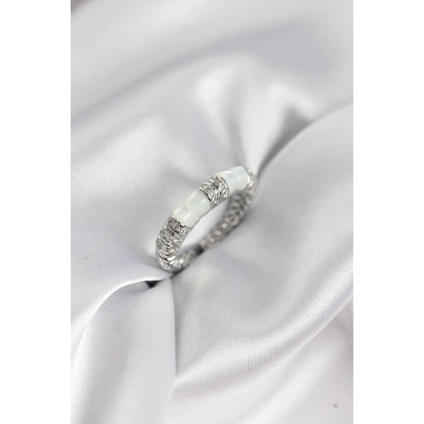 Zirkon Taşlı Kemik Model Gümüş Renk Kadın Yüzük