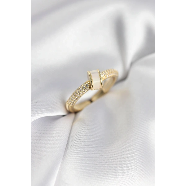 Zirkon Taşlı Sedefli Gold Renk Kadın Yüzük