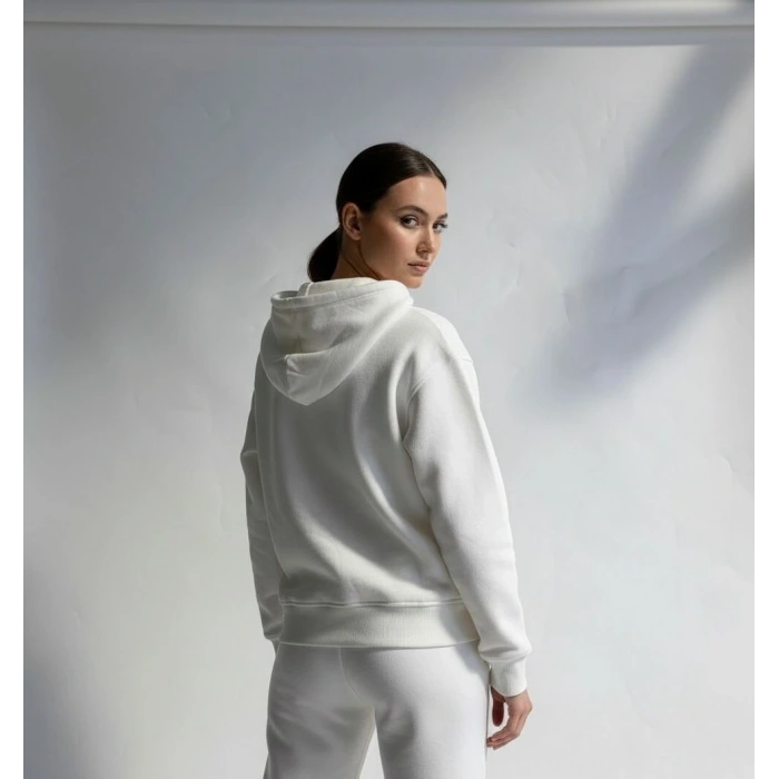3 iplik şardonlu kapşonlu hoodie frm beyaz p510437
