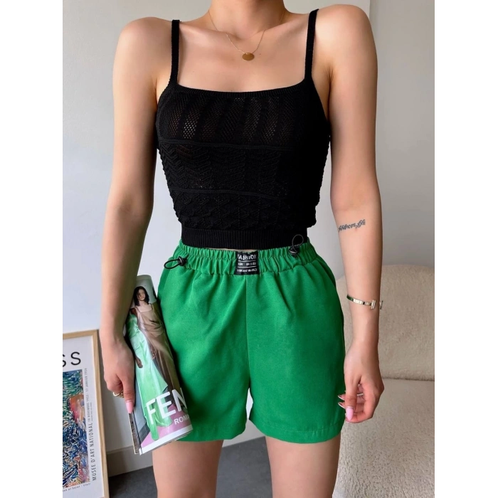 Armalı keten şort yeşil s251003