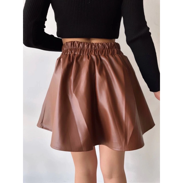 Beli lastikli deri etek kahve s24599