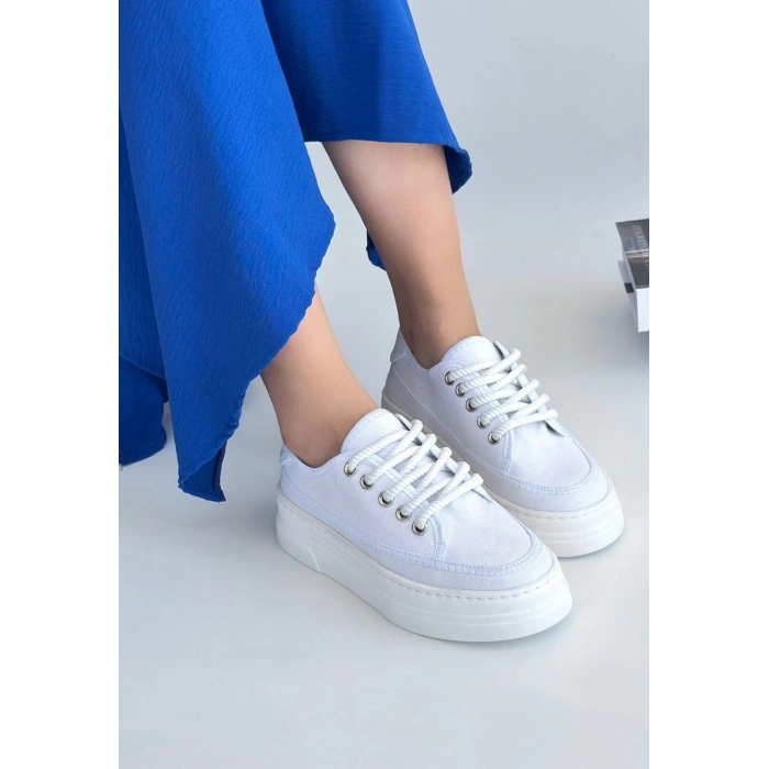 Carin Beyaz Keten Bağcıklı Spor Ayakkabı