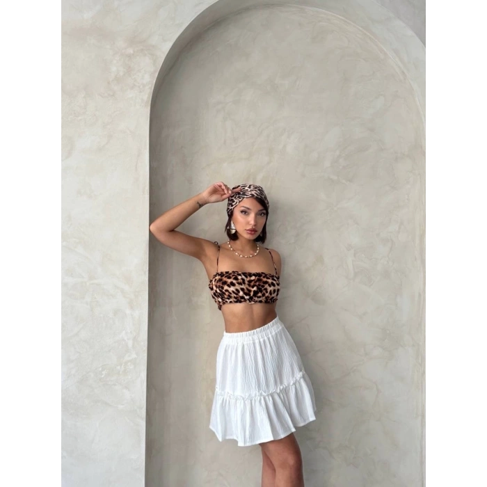 Çingene keten etek beyaz s24808