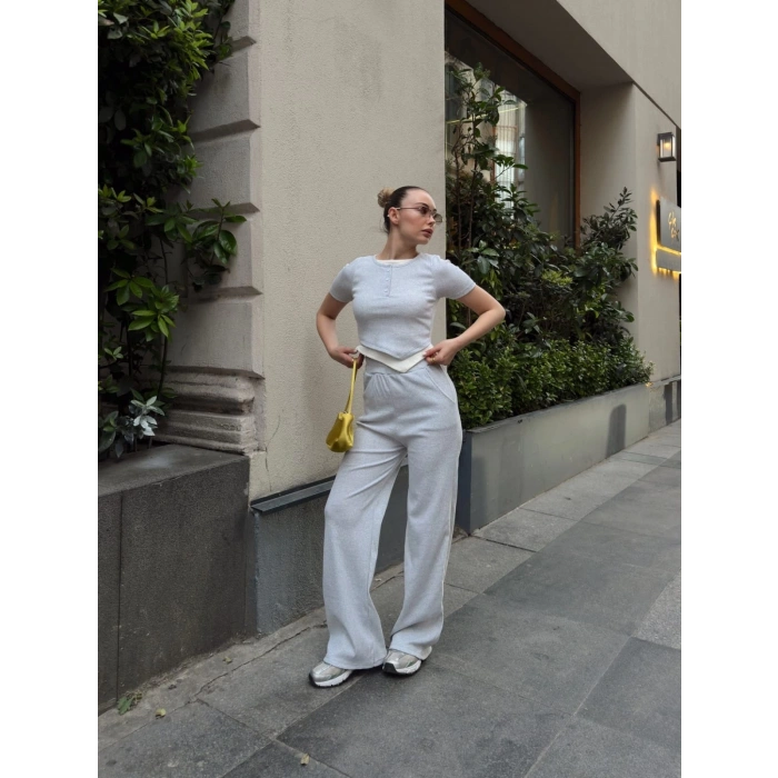 Düğme yakalı gri alt üst takım s3943