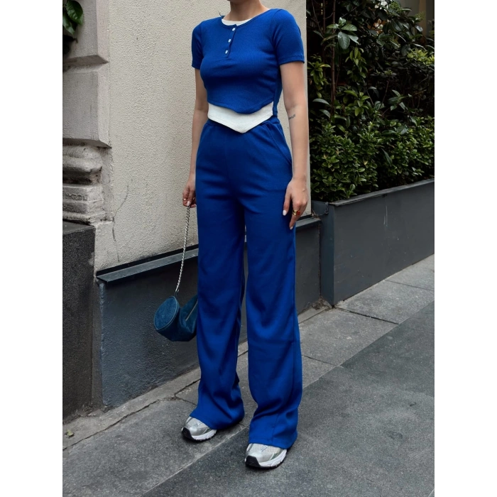 Düğme yakalı saks alt üst takım s3943