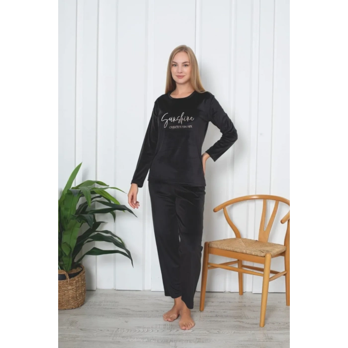 Elit Lüx Kadife Kadın Pijama Takım Siyah