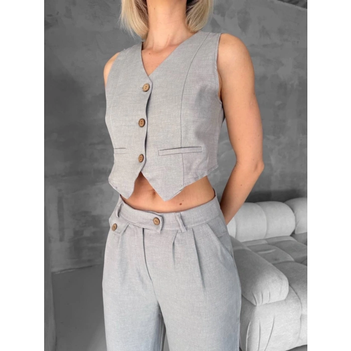 Essential yelek pantolon takım gri s255254