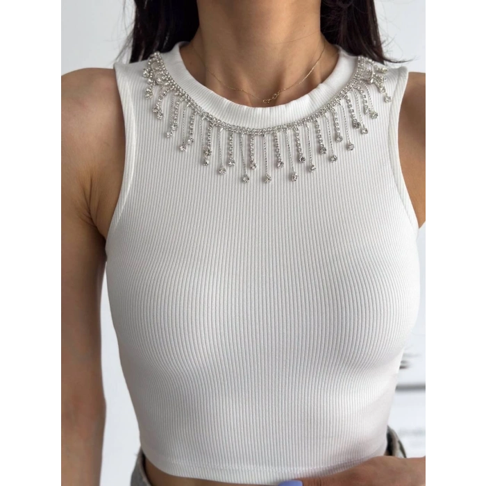 fitilli kaşkorse yakası zincirli atlet beyaz