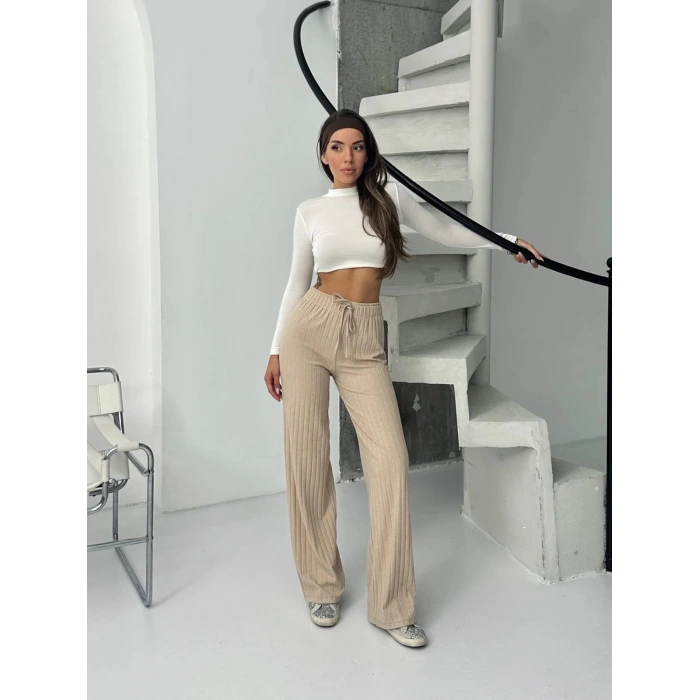 Fitilli şardonlu pantolon bej a4058