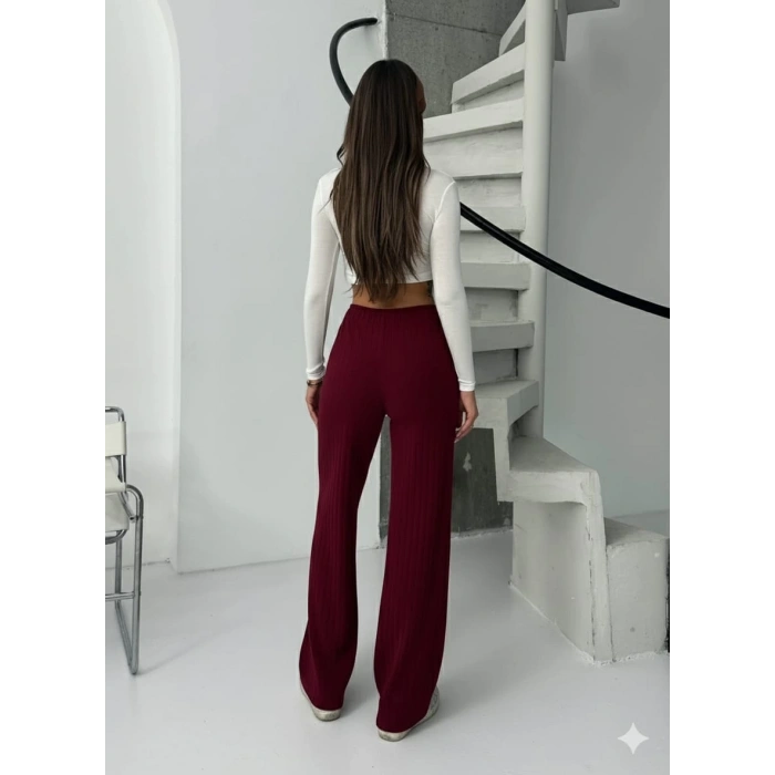 Fitilli şardonlu pantolon bordo a4058