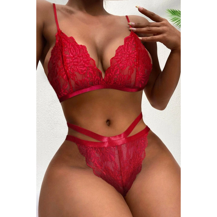 Gizotti Kadın Dantel Işlemeli Sütyen Takım Kırmızı