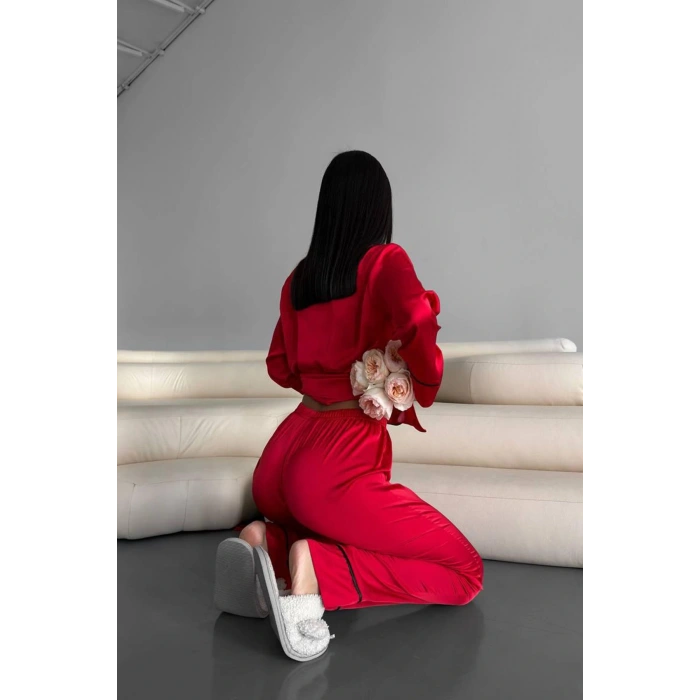 GİZOTTİ LOVE KIRMIZI DÜZ UZUN SATEN PİJAMA