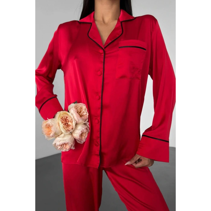 GİZOTTİ LOVE KIRMIZI DÜZ UZUN SATEN PİJAMA
