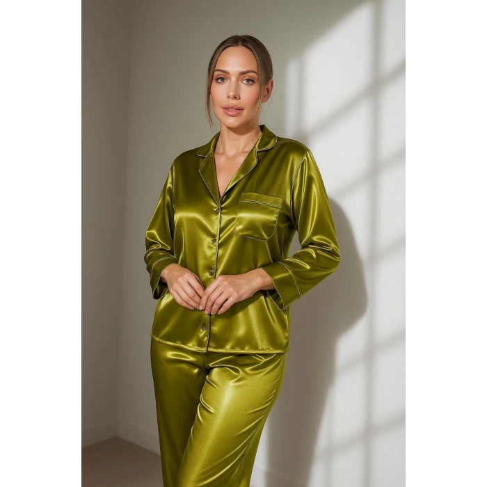 GİZOTTİ OLIVE SATEN İKİLİ PİJAMA TAKIMI