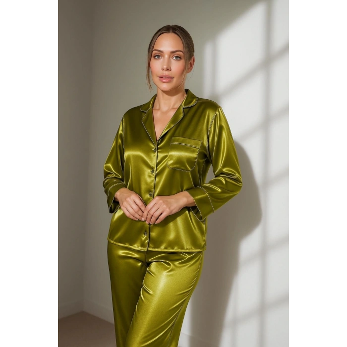 GİZOTTİ OLIVE SATEN İKİLİ PİJAMA TAKIMI