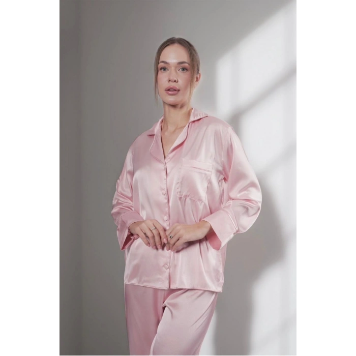 GİZOTTİ PUDRA SATEN İKİLİ PİJAMA TAKIMI