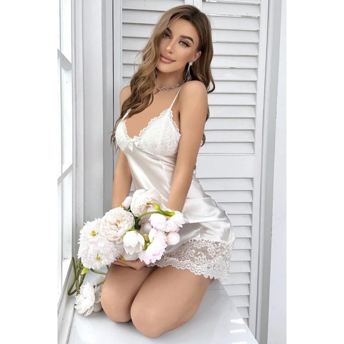 Gizotti Saten Gecelik Beyaz