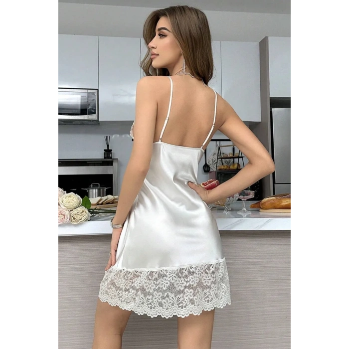 Gizotti Saten Gecelik Beyaz