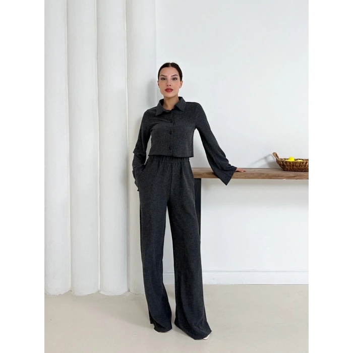 Gömlek yaka kaplama düğmeli takım antrasit st265866