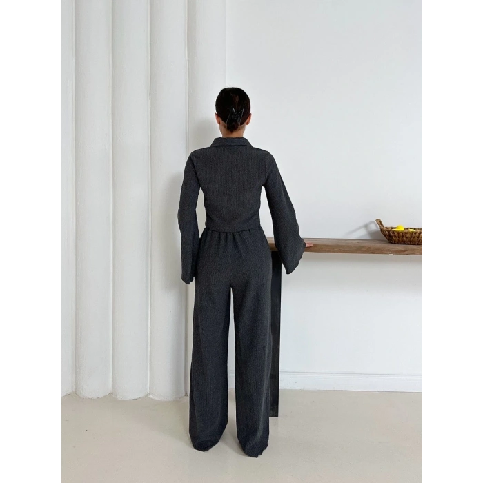 Gömlek yaka kaplama düğmeli takım antrasit st265866