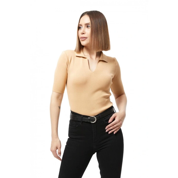 Gömlek yaka yazlık triko bluz