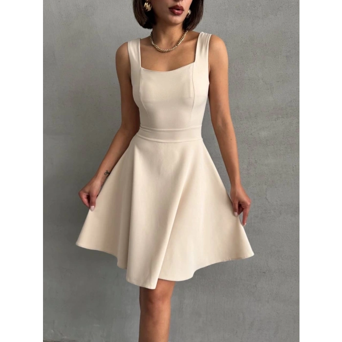 Kadın kare yaka kısa elbise s251188