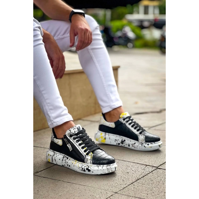 KB-02  Kuback Bağcıklı Crocodile Siyah Sarı Günlük Erkek Ayakkabı