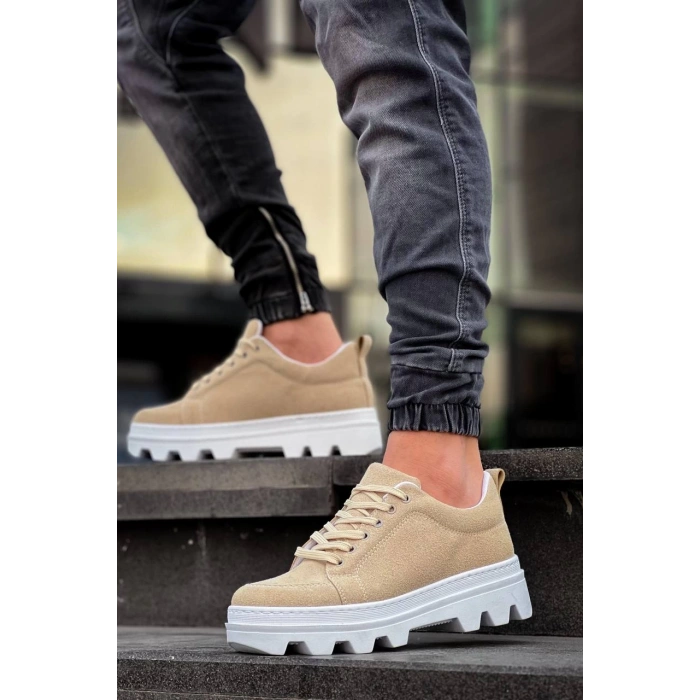 KB-056 Kuback Bej Süet Beyaz Yüksek Taban Günlük Spor Ayakkabı