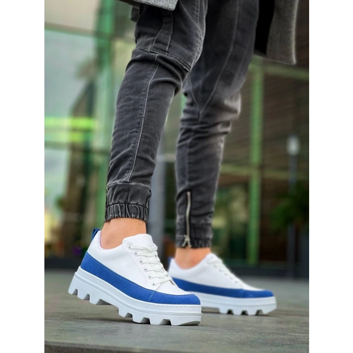 KB-056 Kuback Beyaz Mavi Detaylı Beyaz Yüksek Taban Günlük Spor Ayakkabı