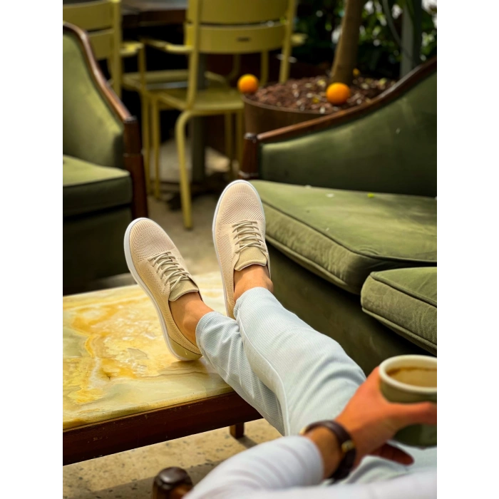 KB-101 Kuback Bej Triko Bağcıklı Günlük Erkek Ayakkabı