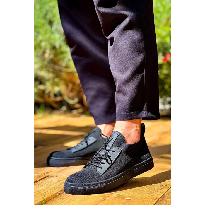 KB-110  Kuback Siyah Triko Siyah Yüksek Taban Bağcıklı Günlük Erkek Ayakkabı