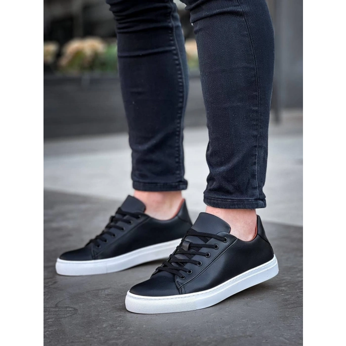 KB-122  Kuback Siyah Cilt Yüksek Taban Bağcıklı Günlük Erkek Ayakkabı