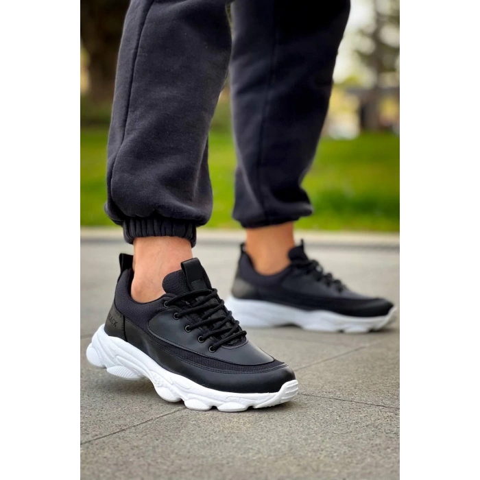 KB-707  Kuback Siyah Cilt Yüksek Taban Bağcıklı Günlük Erkek Ayakkabı