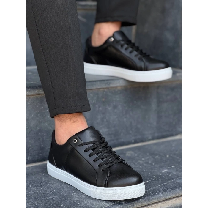 KB-BX1  Kuback Siyah Cilt Yüksek Beyaz Taban Günlük Erkek Ayakkabı