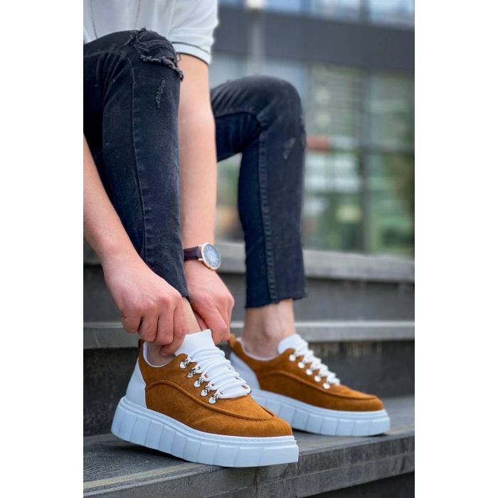 KB-X10 Kuback Taba Süet Beyaz Yüksek Taban Günlük Spor Ayakkabı