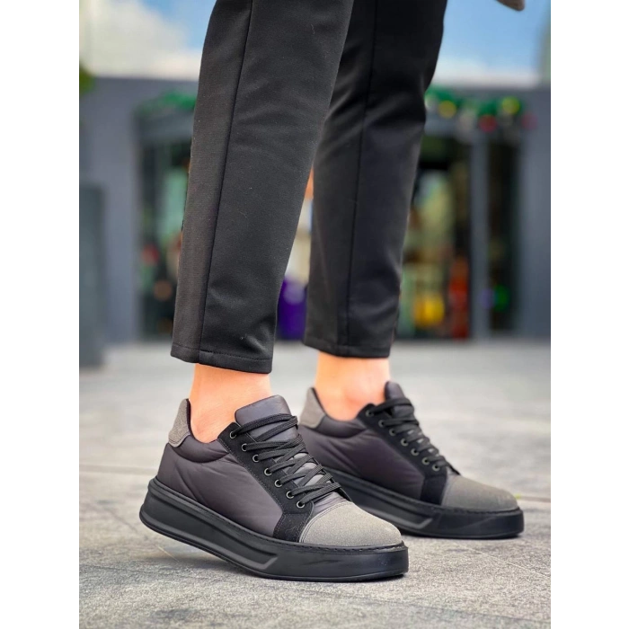 KB-X46 Kuback Siyah Gri Yüksek Siyah Taban Günlük Spor Ayakkabı