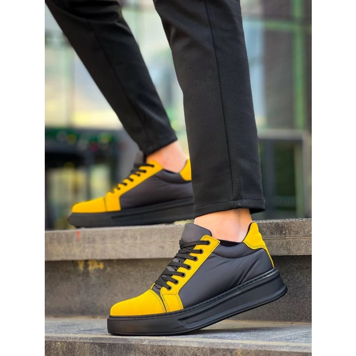 KB-X46 Kuback Siyah Sarı Yüksek Siyah Taban Günlük Spor Ayakkabı