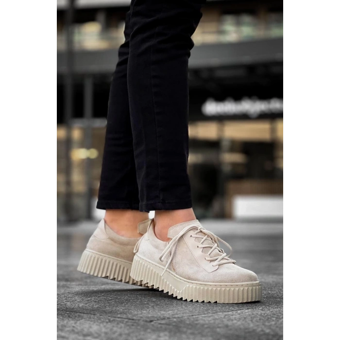 KB-X502  Kuback Bej Süet Yüksek Bej Taban Bağcık Detaylı Lastikli Günlük Erkek Ayakkabı