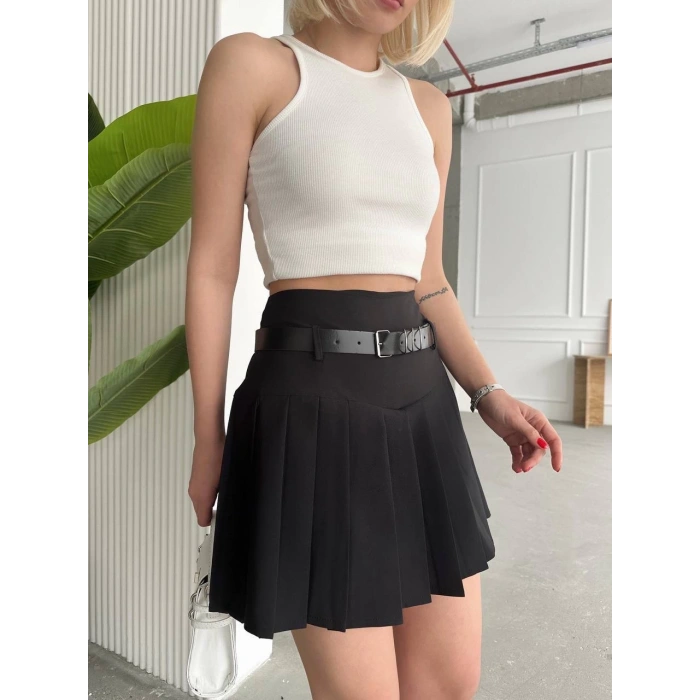 Kemerli pikseli şort etek