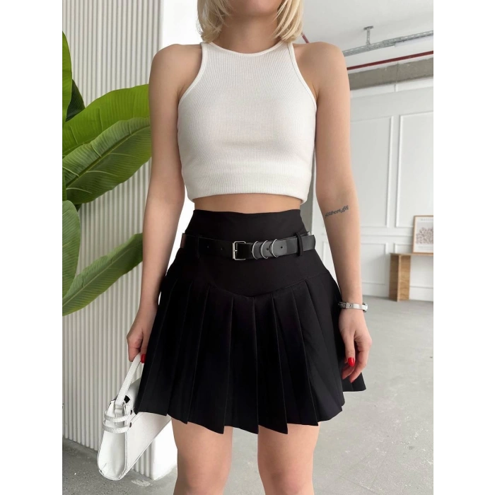 Kemerli pikseli şort etek