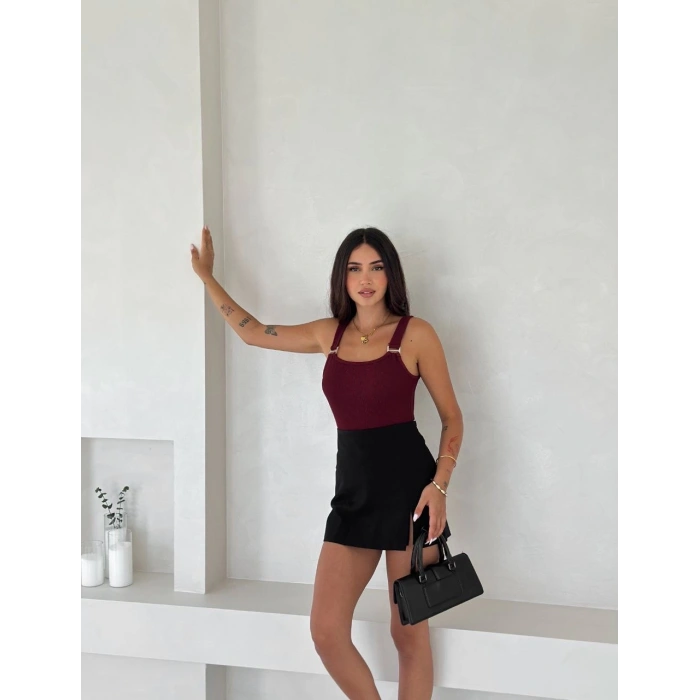 Ottoman toka askılı bluz bordo s4194