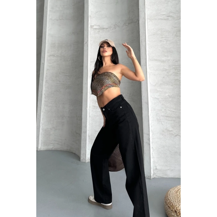 Palazzo straight enzim süper taş yıkama jeans pantolon siyah d2008