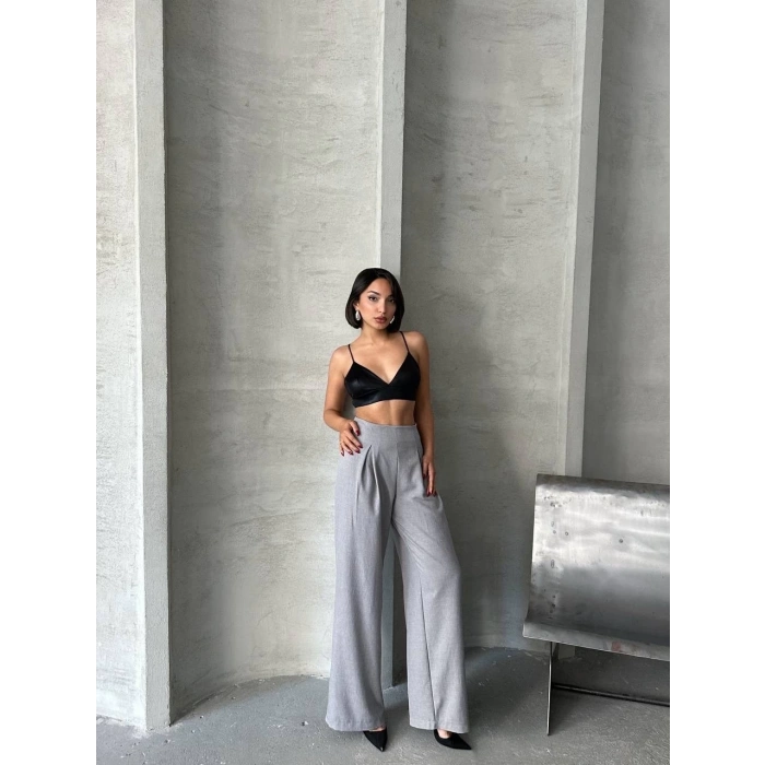 Pileli keten pantolon s255046