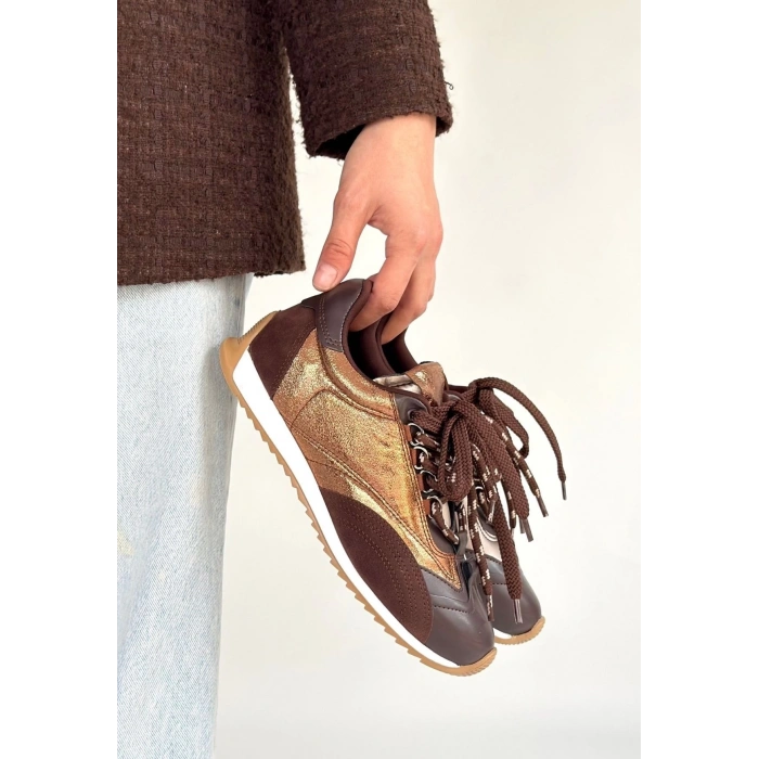 Ranu Kahverengi Cilt Paraşüt Detaylı Bağcıklı Spor Ayakkabı