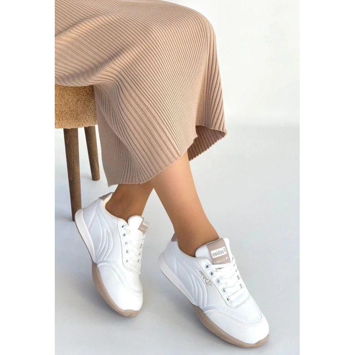 Tawen Beyaz Cilt Bağcıklı Spor Ayakkabı